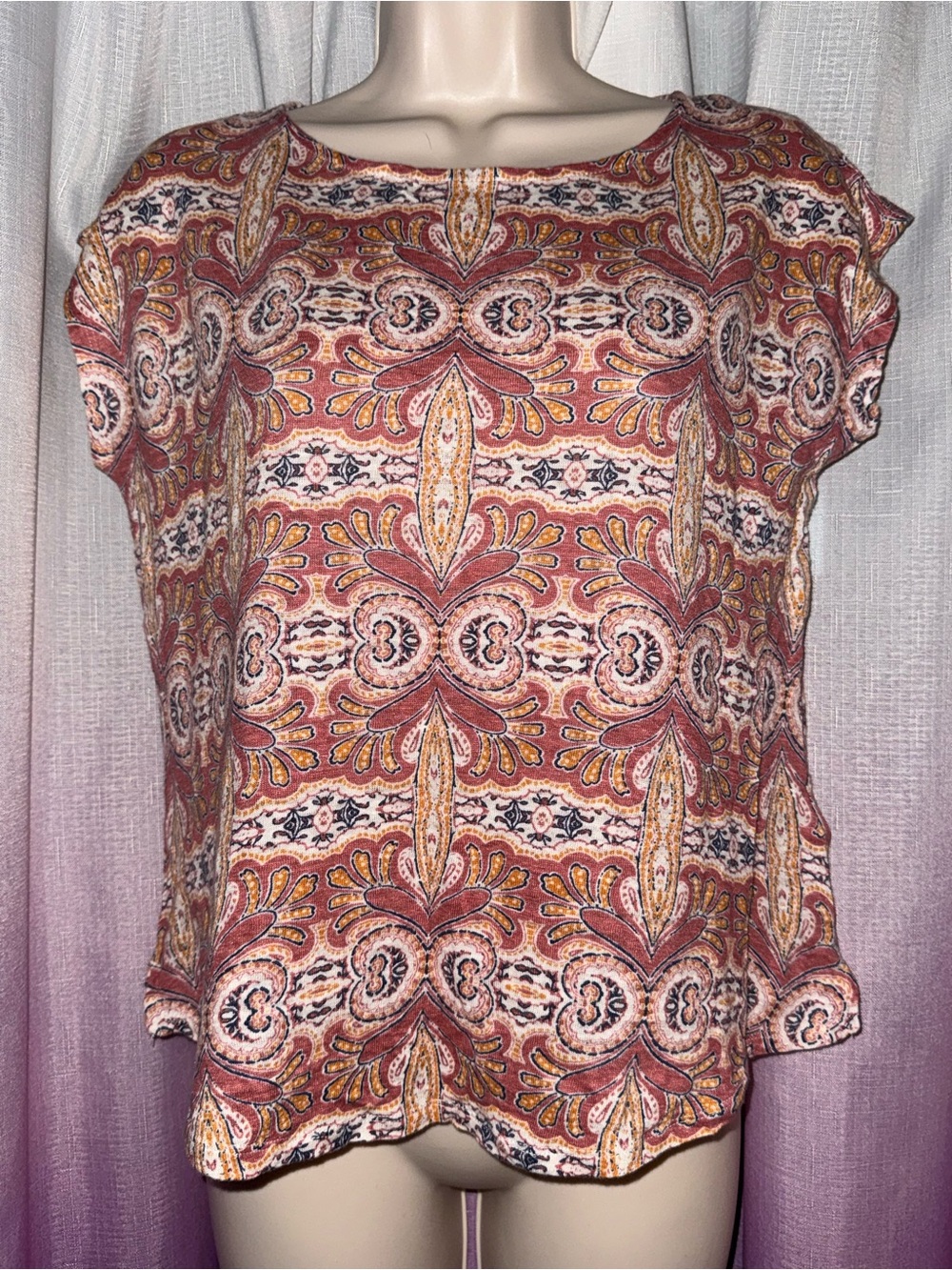 Rachel Zoe Paisley Short Sleeve Blouse in Pink and Gold